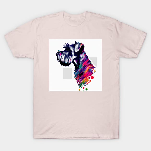 Schnauzer Watercolor Paiting Stencil Artwork T-Shirt by Furrban